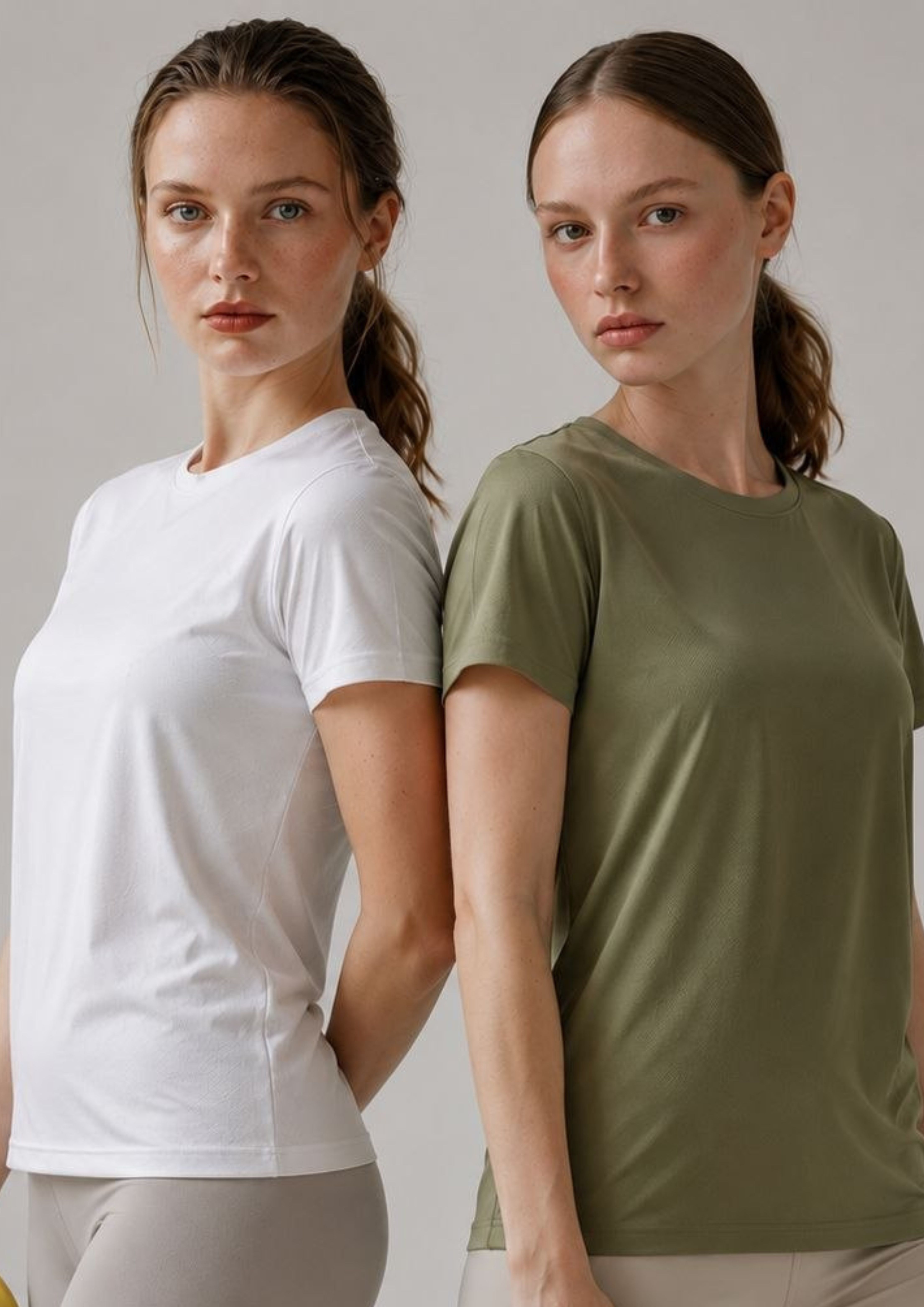 carlo magno Pack of 2 Women Solid Round Neck Polyester White, Green T-Shirt-picture-39
