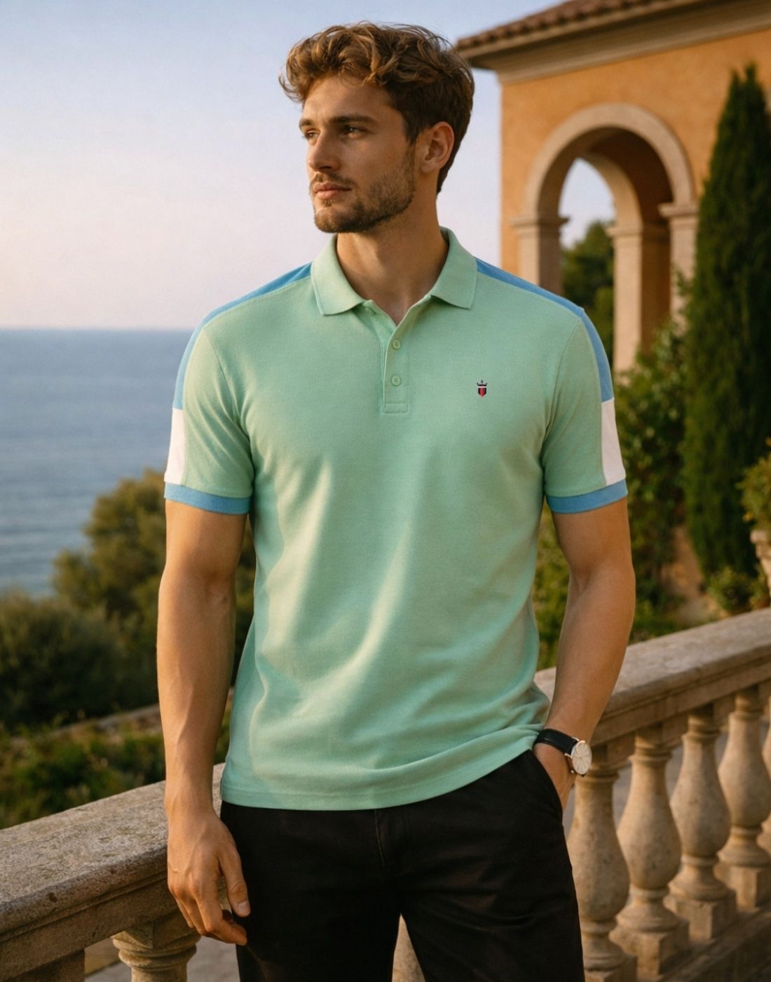 louis philippe Men Colorblock Polo Neck Pure Cotton Green T-Shirt-picture-28