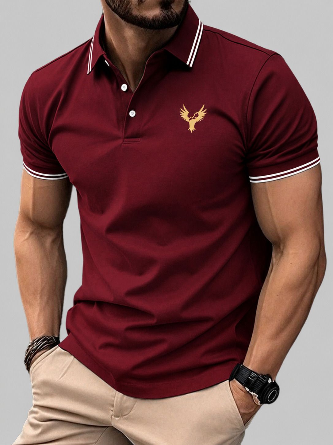 Men Solid Polo Neck Cotton Blend Maroon T-Shirt-image-15