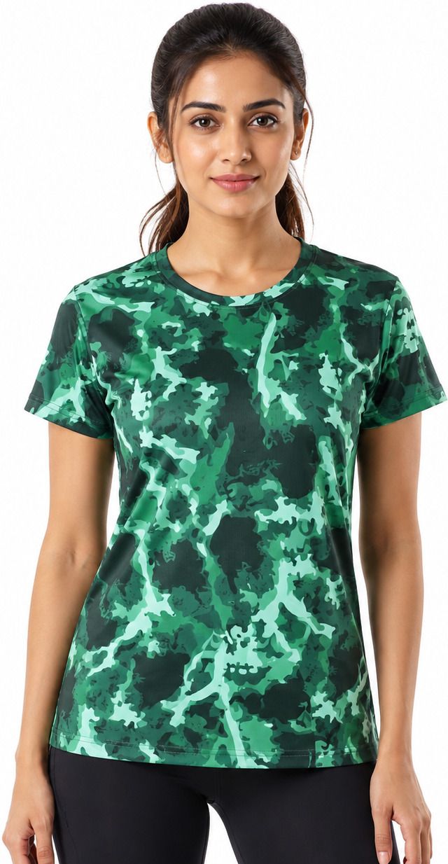 gloster Women Printed, Abstract Round Neck Polyester Green T-Shirt-picture-4