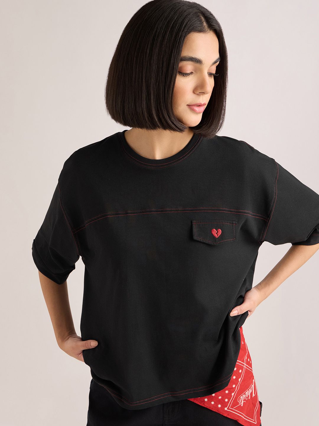 dillinger Women Self Design Round Neck Pure Cotton Black T-Shirt-picture-16