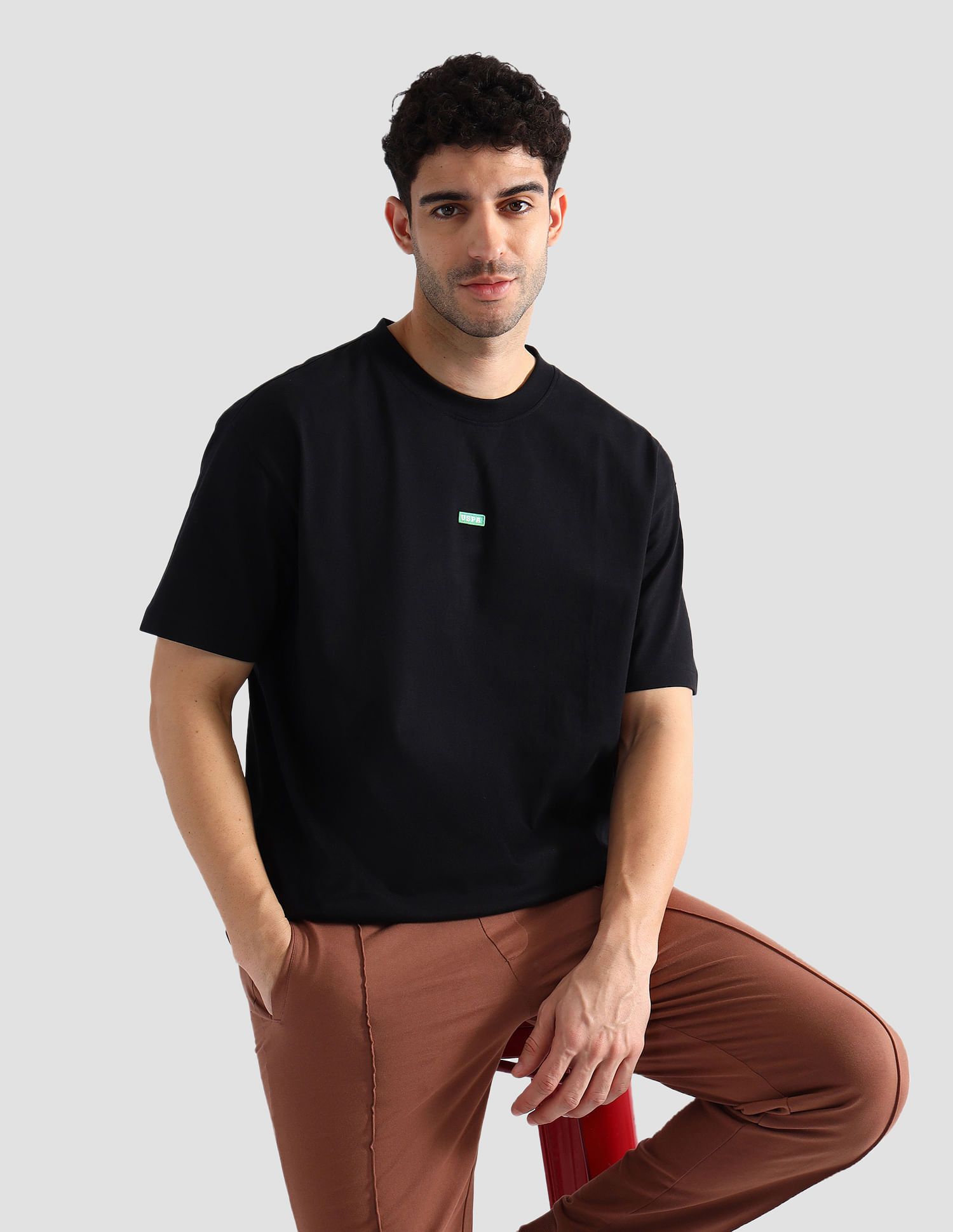 u.s. polo assn. Men Solid Crew Neck Pure Cotton Black T-Shirt-picture-18