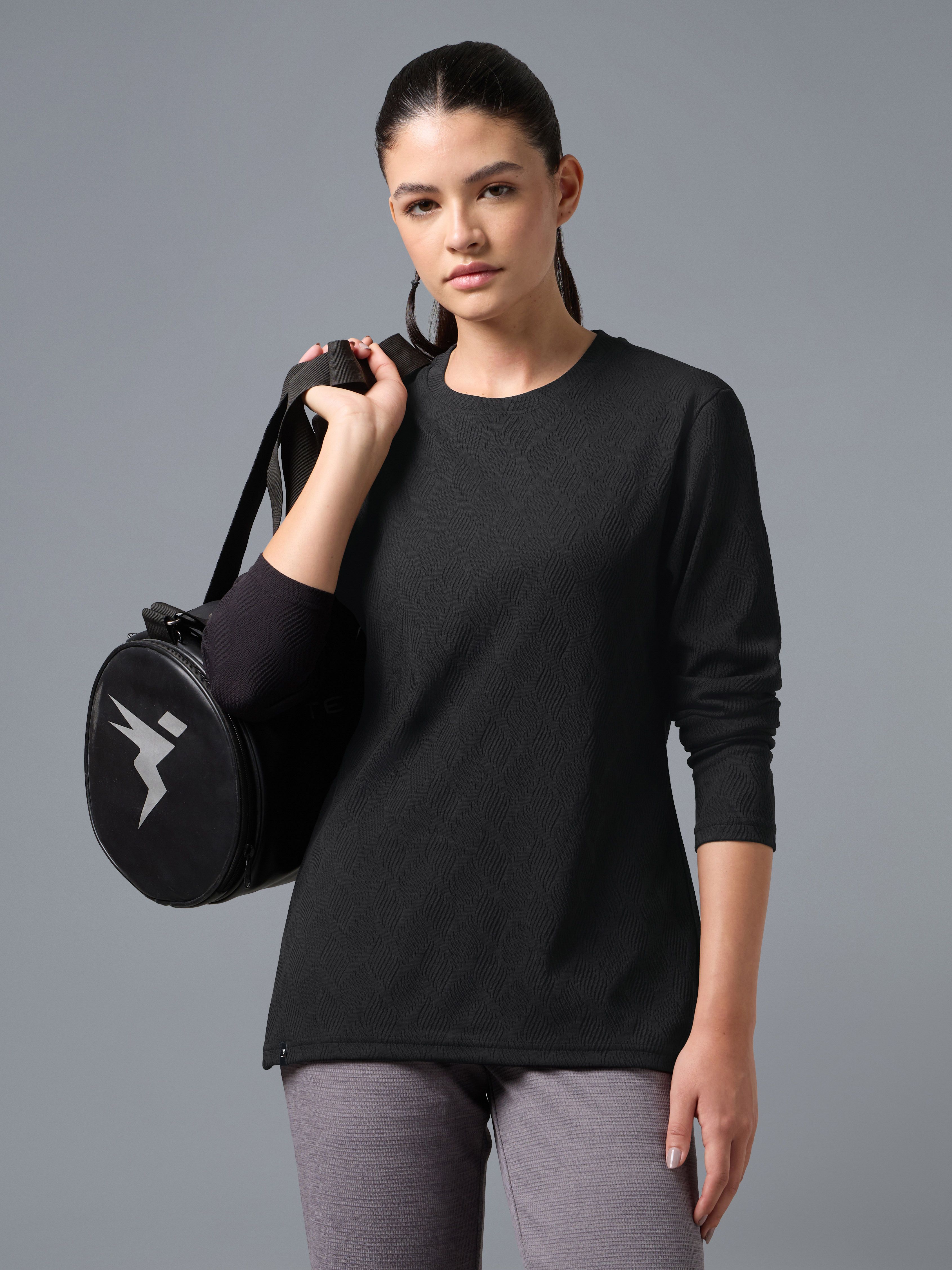 technosport Women Self Design Round Neck Polyester Black T-Shirt-picture-21