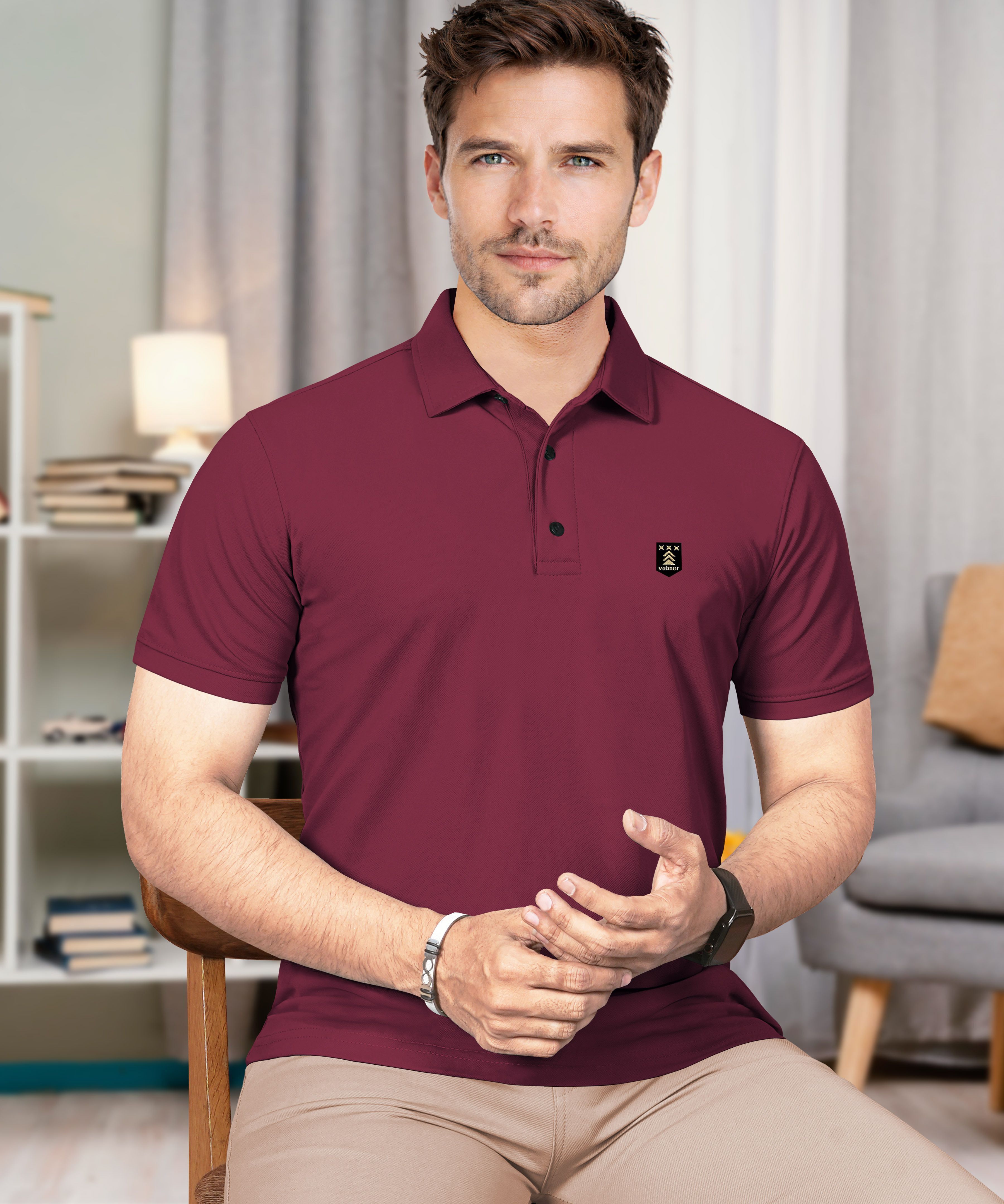 vebnor Men Solid Polo Neck Polyester Maroon T-Shirt-picture-37