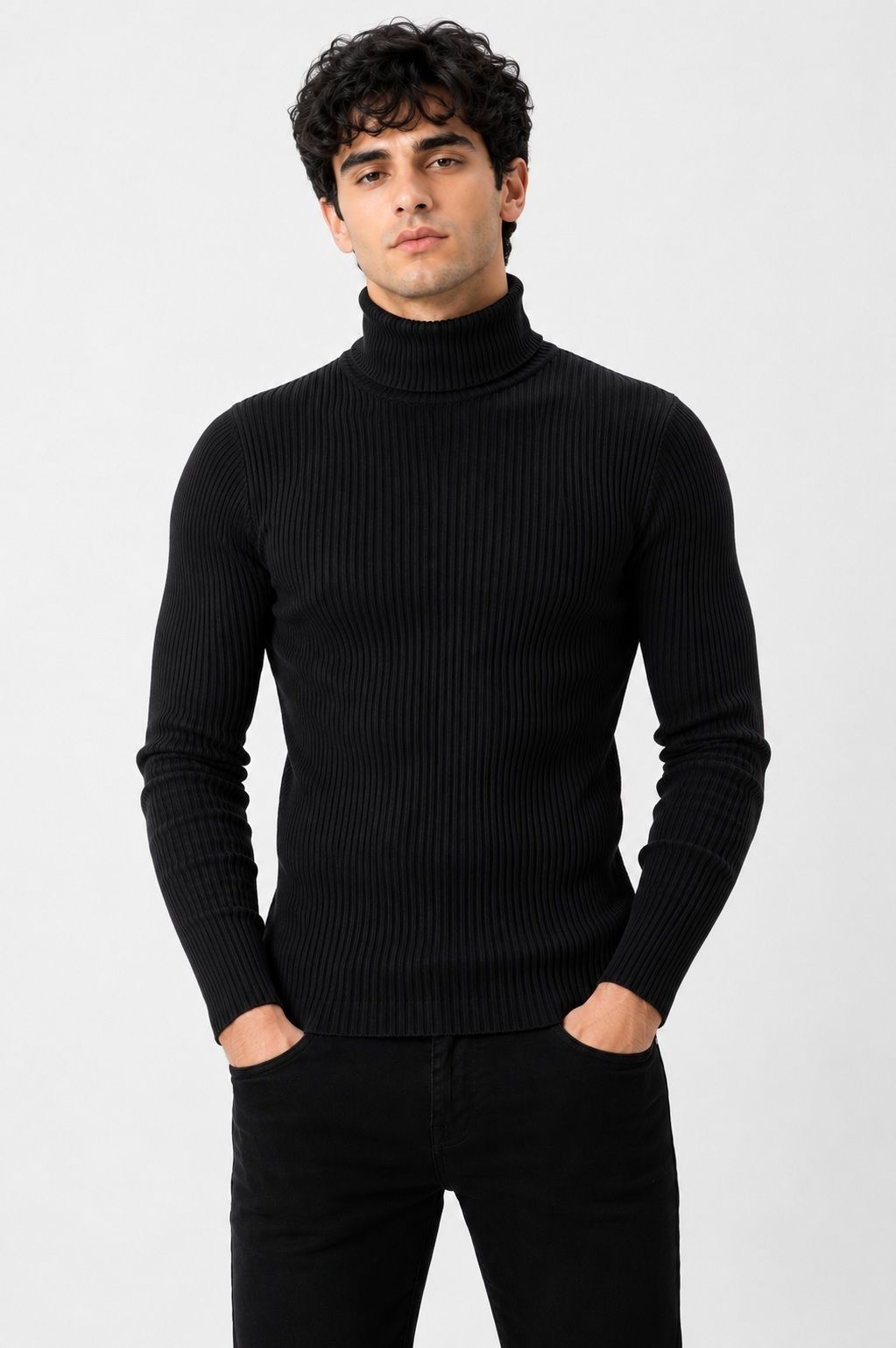 jackbuzz Men Solid High Neck Black Sweater-picture-10