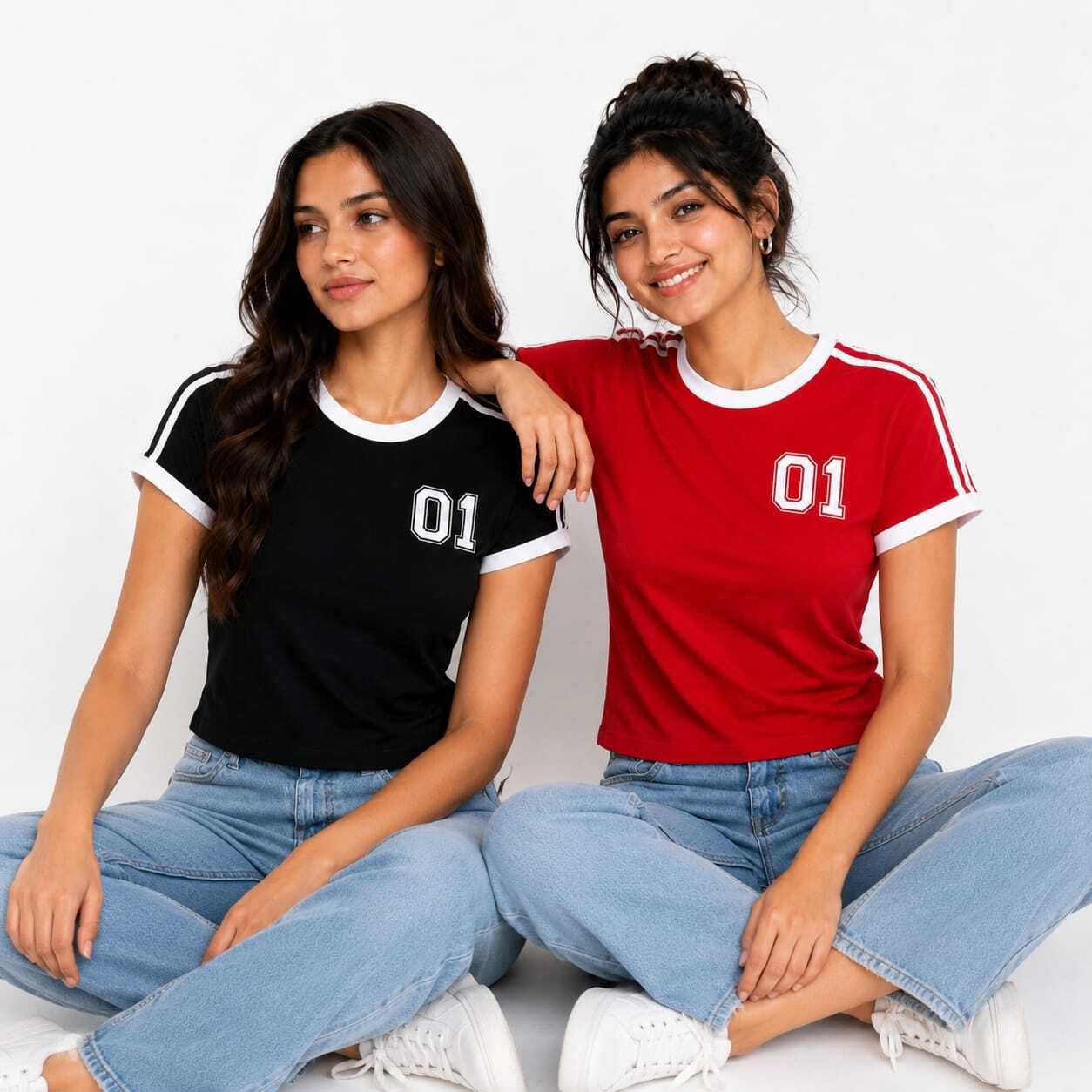 divya enterprise Pack of 2 Women Graphic Print Round Neck Cotton Blend Black, Red T-Shirt-picture-42
