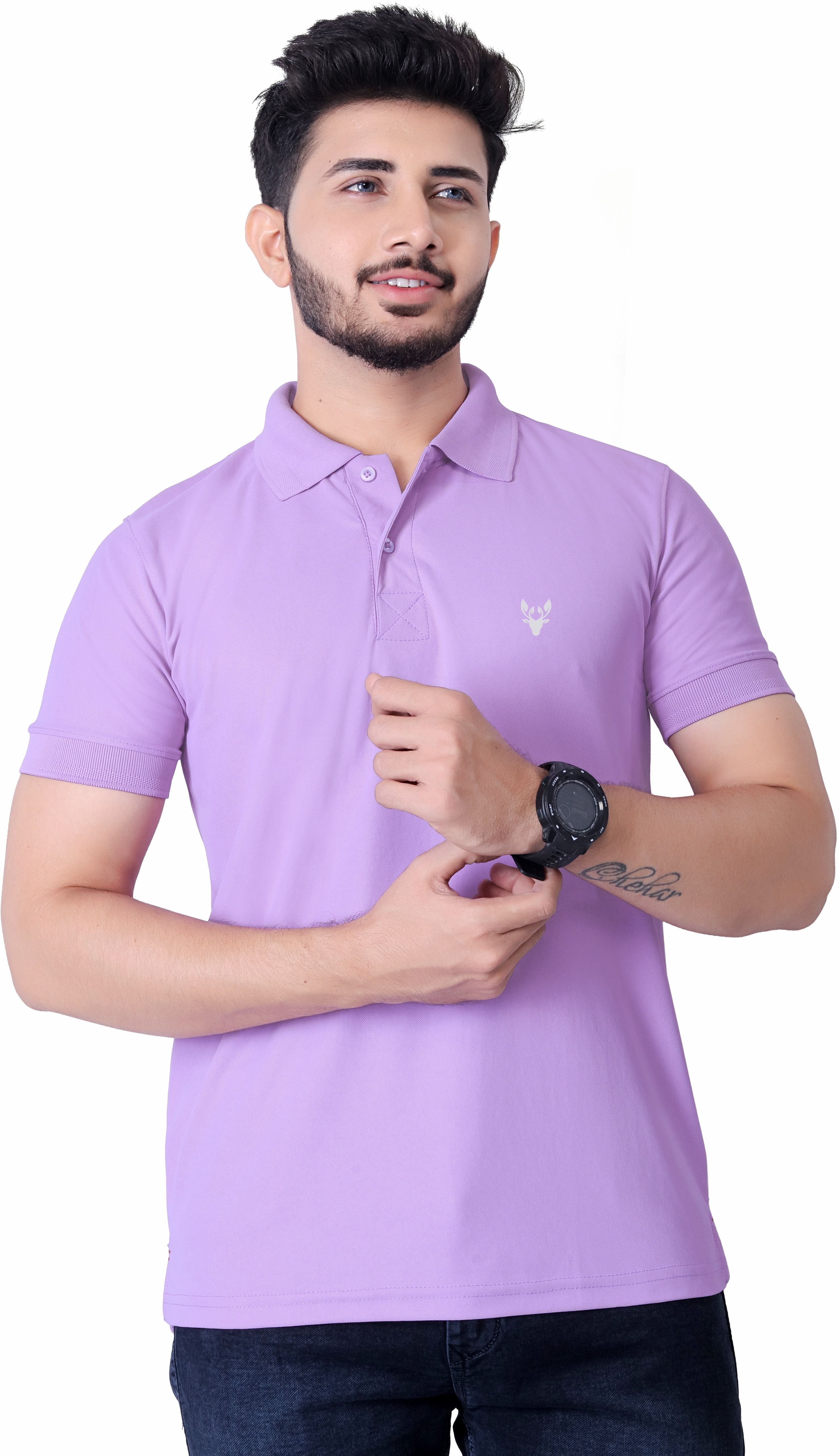 Men Printed Polo Neck Polycotton Purple T-Shirt-image-16
