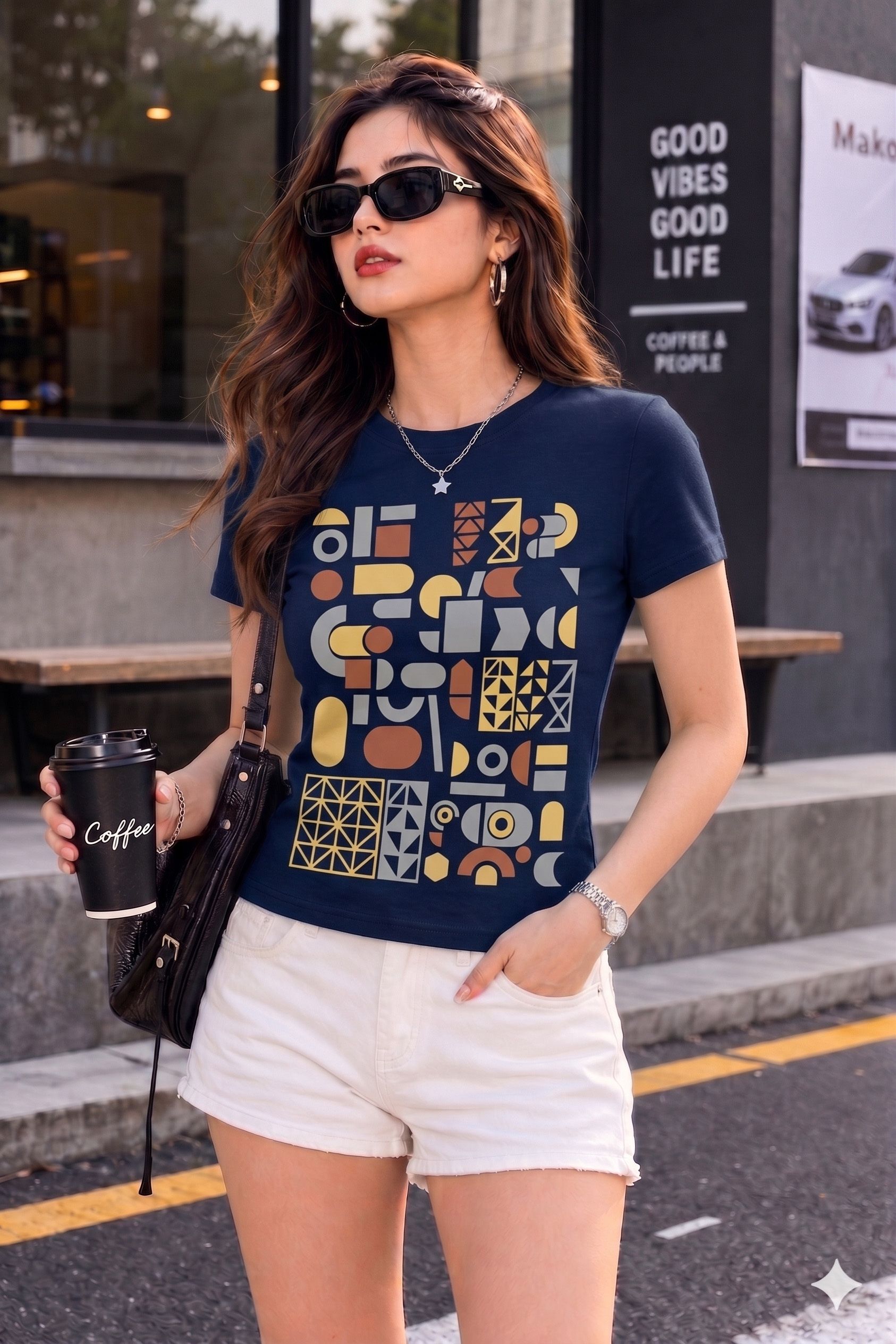 fabflee Women Solid Round Neck Cotton Blend Navy Blue T-Shirt-picture-32