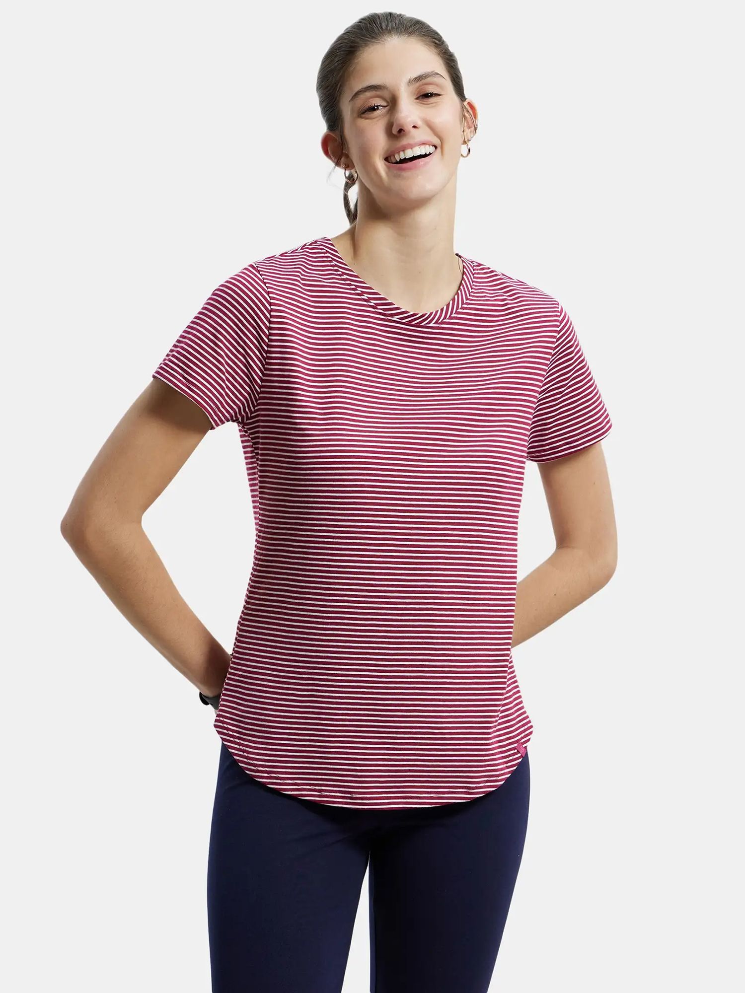 jockey A121 Women Striped Round Neck Pure Cotton Red T-Shirt-picture-27