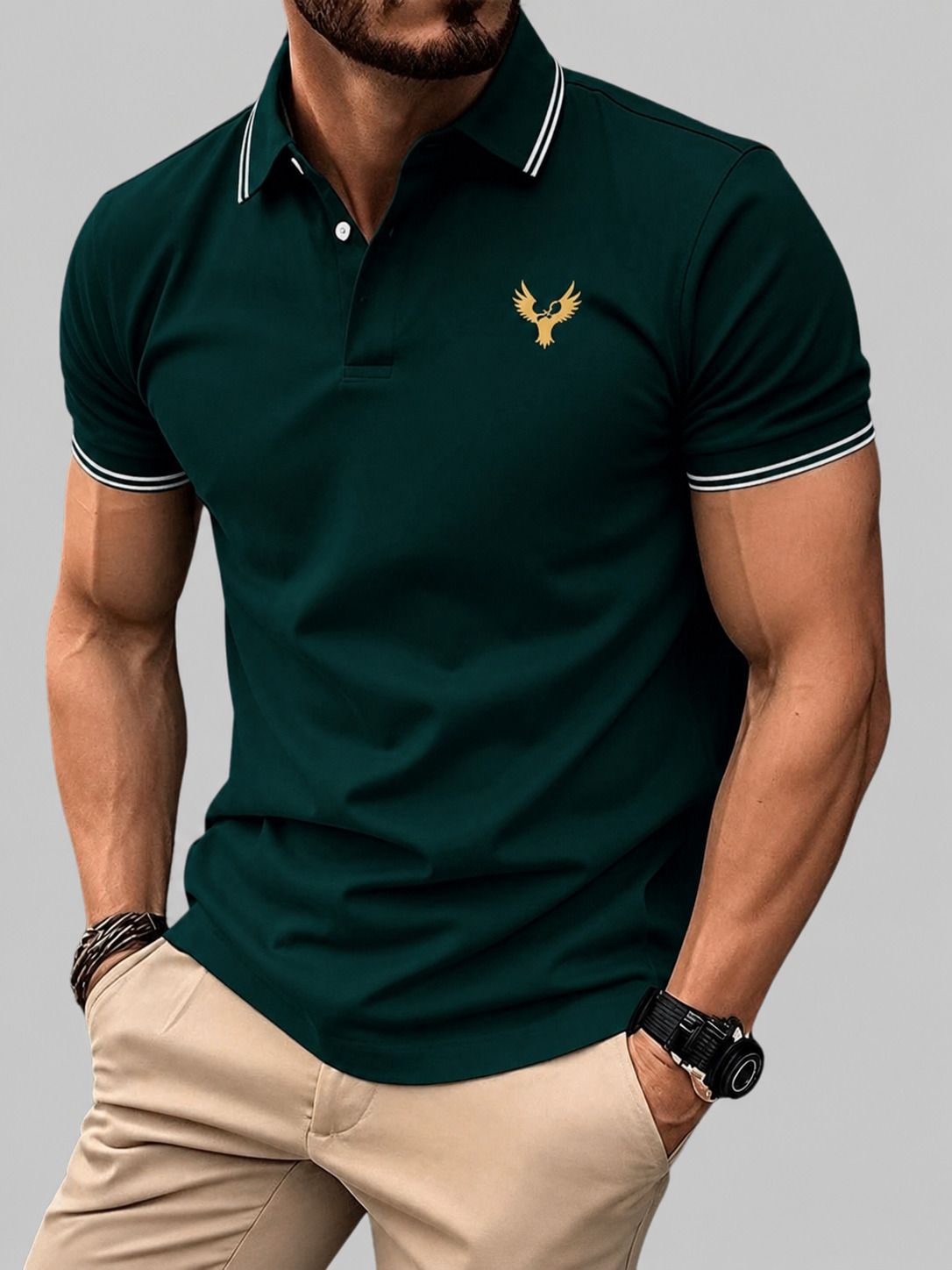 Men Solid Polo Neck Cotton Blend Dark Green T-Shirt-image-37