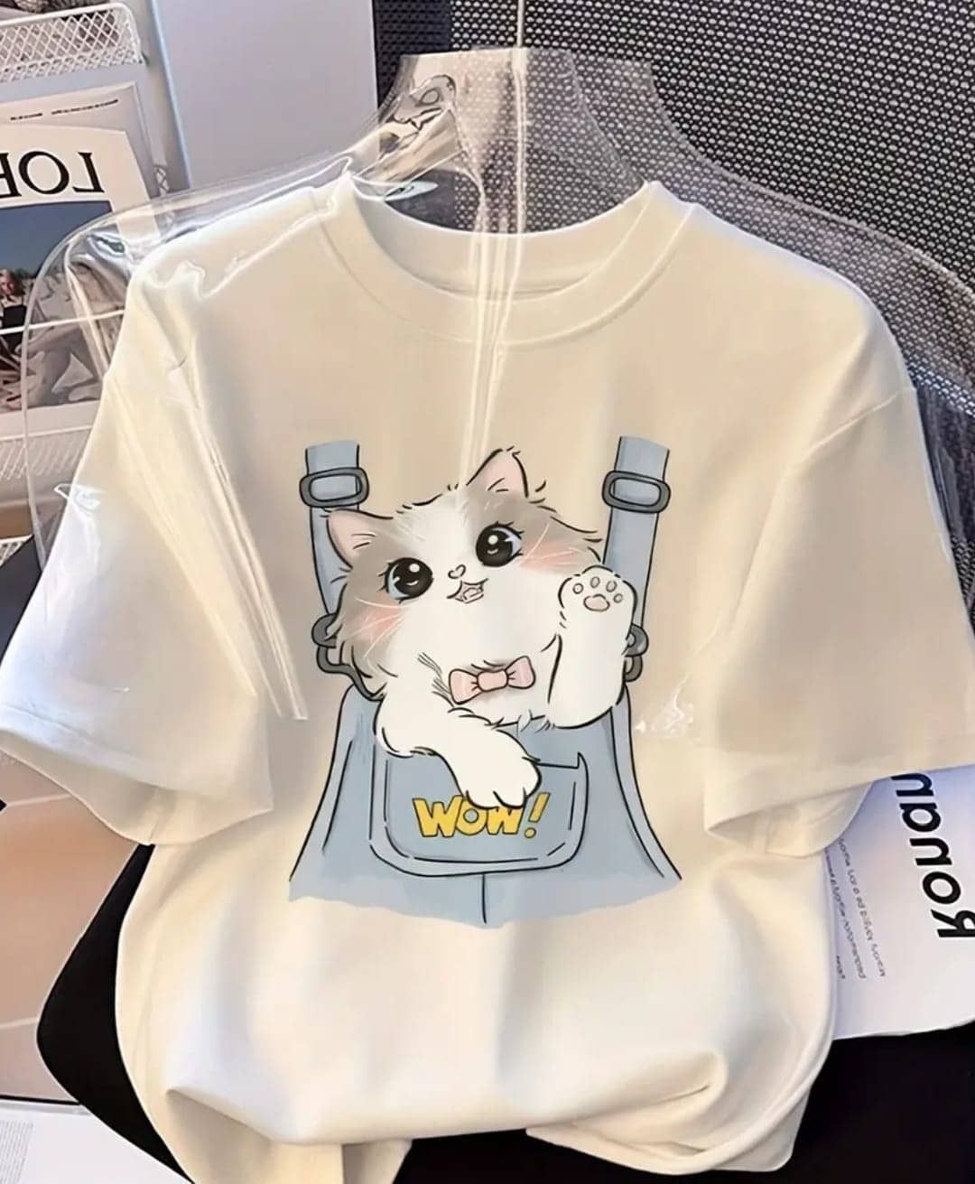 Women Printed Round Neck Cotton Blend White T-Shirt