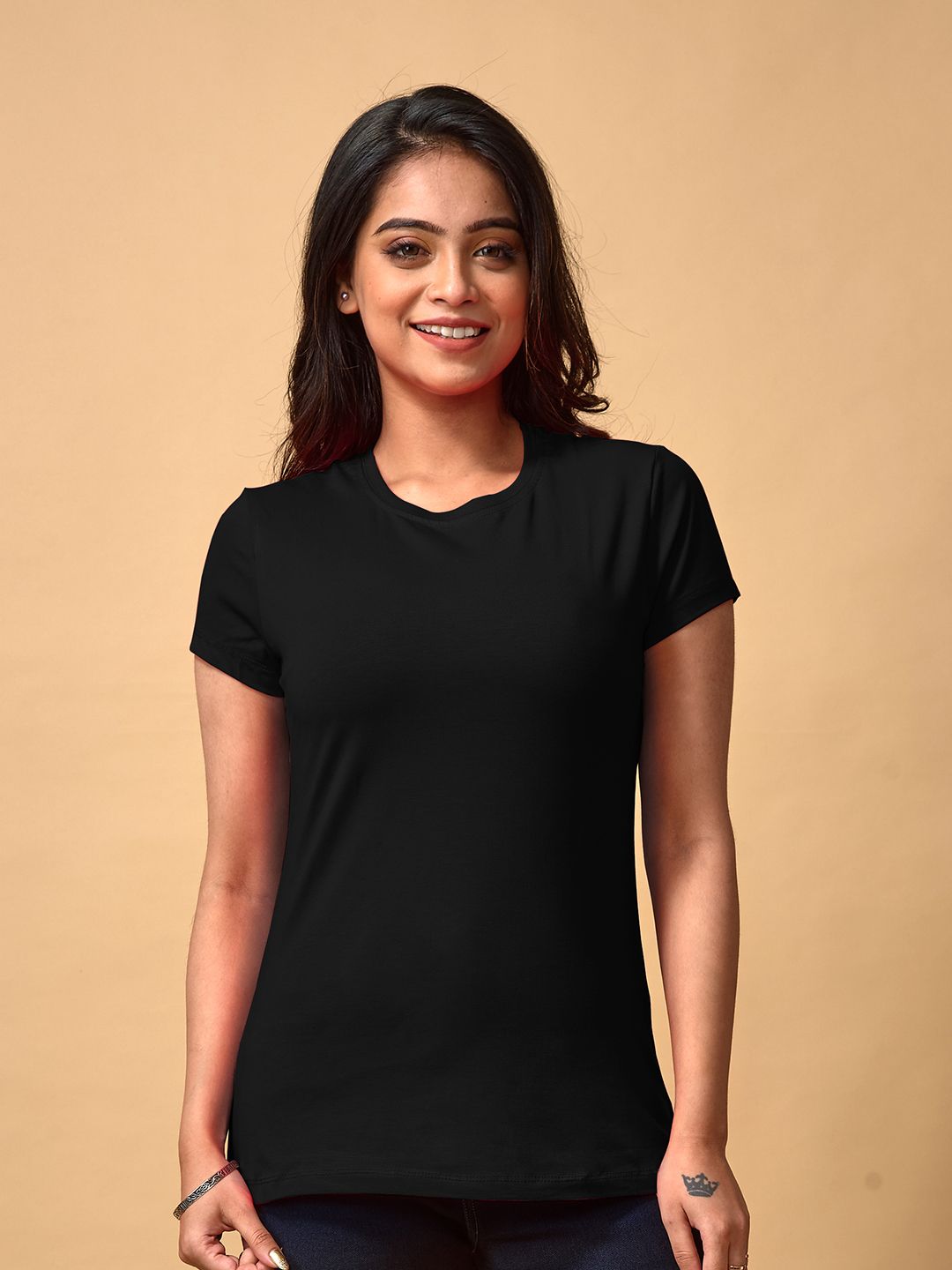 Lux Lyra Round Neck T-shirt - TS- 401 Women Solid Round Neck Pure Cotton Black T-Shirt-picture-11