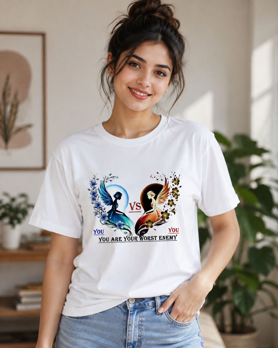 chiroyto Women Graphic Print Round Neck Cotton Blend White T-Shirt-picture-26
