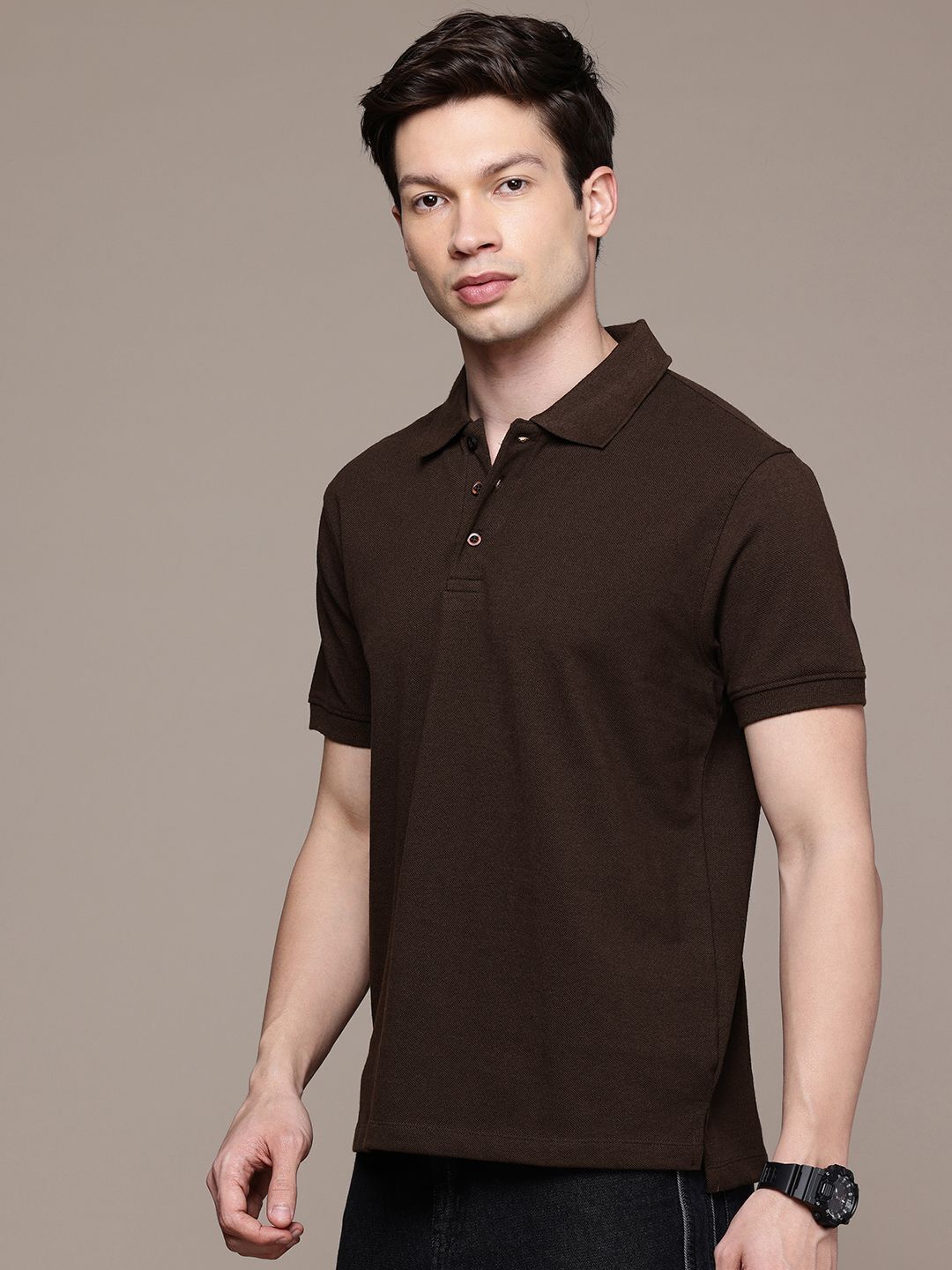 moda rapido Men Printed Polo Neck Cotton Blend Brown T-Shirt-picture-12