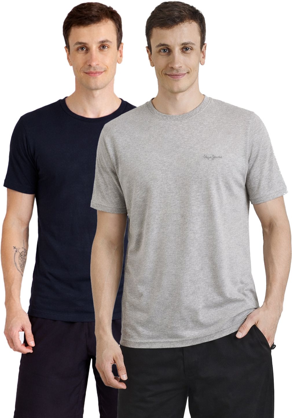 pepe jeans Pack of 2 Men Solid Round Neck Cotton Blend Grey T-Shirt-picture-17