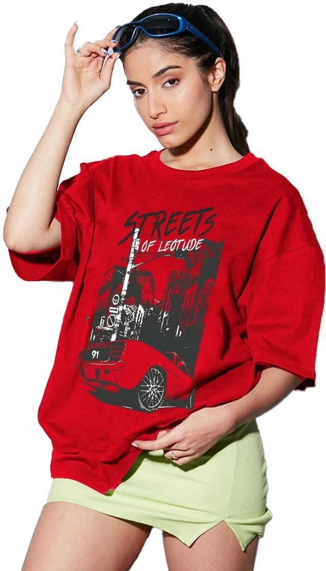 leotude Women Printed Round Neck Cotton Blend Red T-Shirt-picture-33