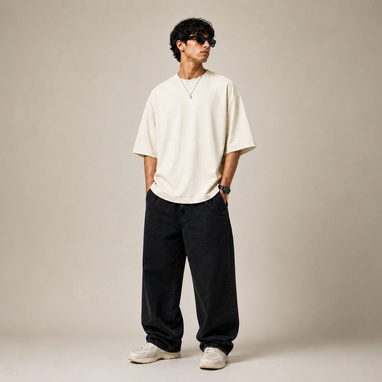 Men Solid Round Neck Pure Cotton Beige T-Shirt-image-27