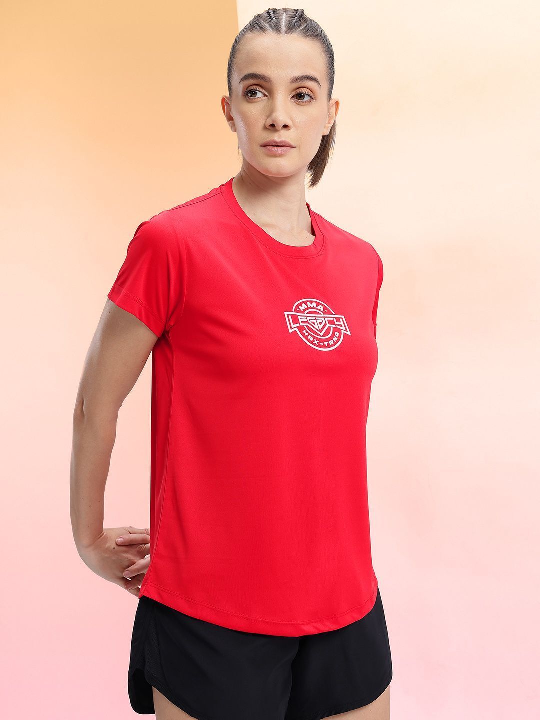 hrx by hrithik roshan Women Printed Round Neck Polyester Red T-Shirt-picture-14