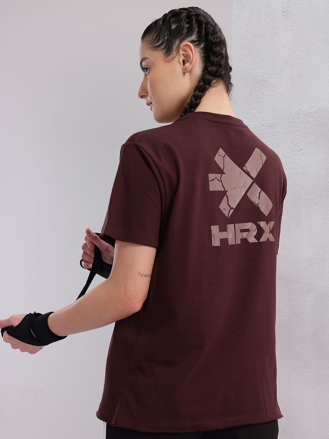 hrx by hrithik roshan Women Printed Round Neck Pure Cotton Brown T-Shirt-picture-26