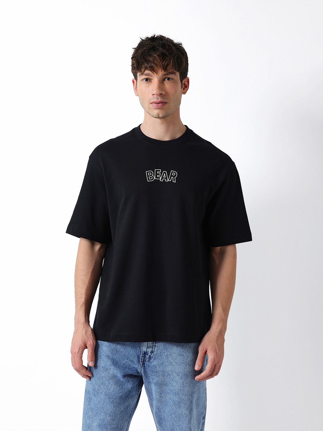 the bear house Men Printed Crew Neck Pure Cotton Black T-Shirt-picture-16