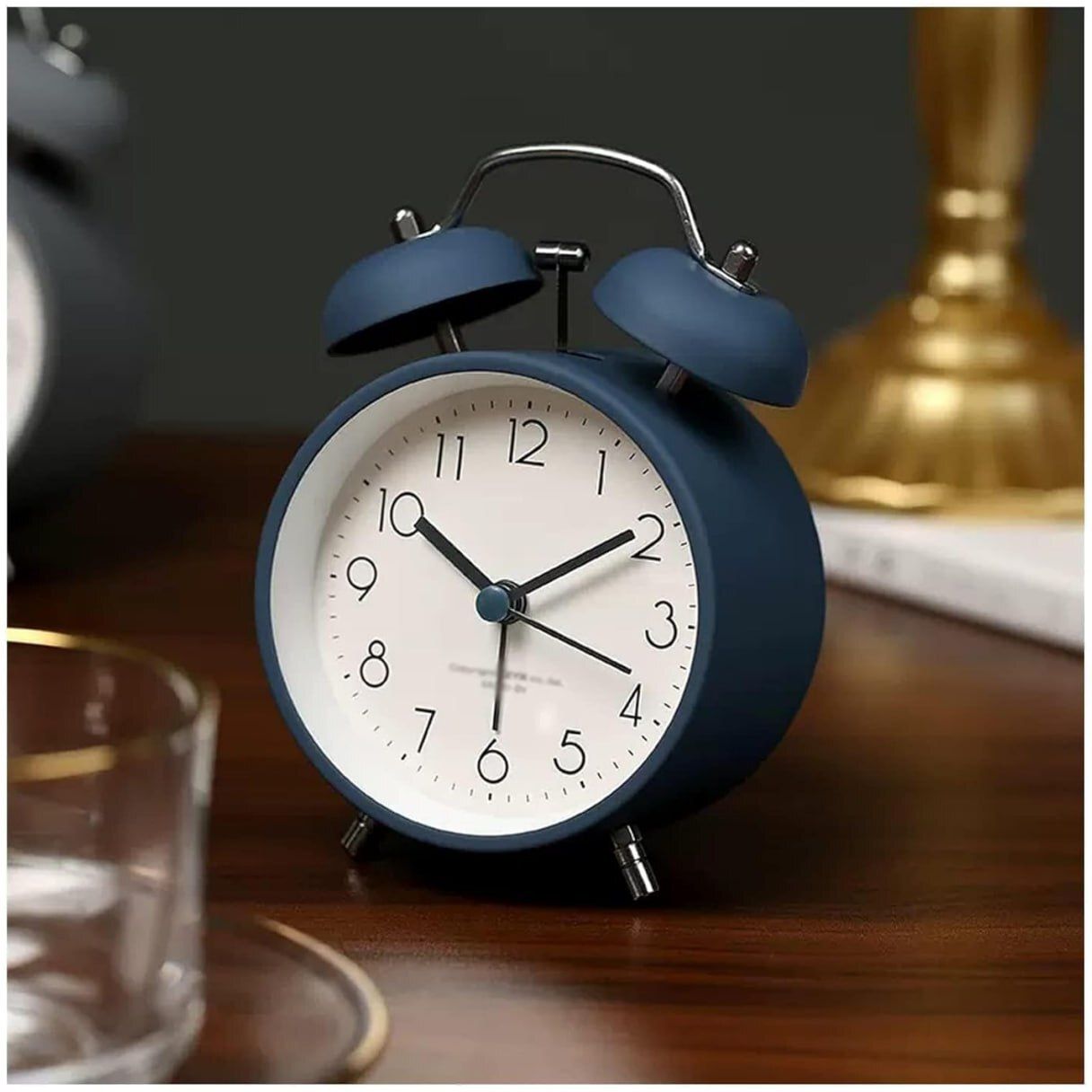 Analog Modern Retro Matt Blue Analog Alarm Clock-image-0