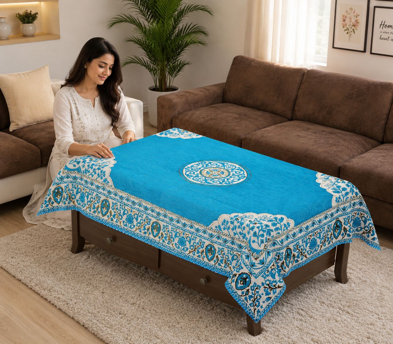 Polyester 4 Seater Floral Table Cover-image-0