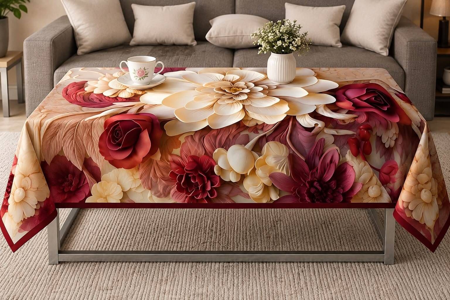 ankit feb Velvet 4 Seater Floral Table Cover-picture-37
