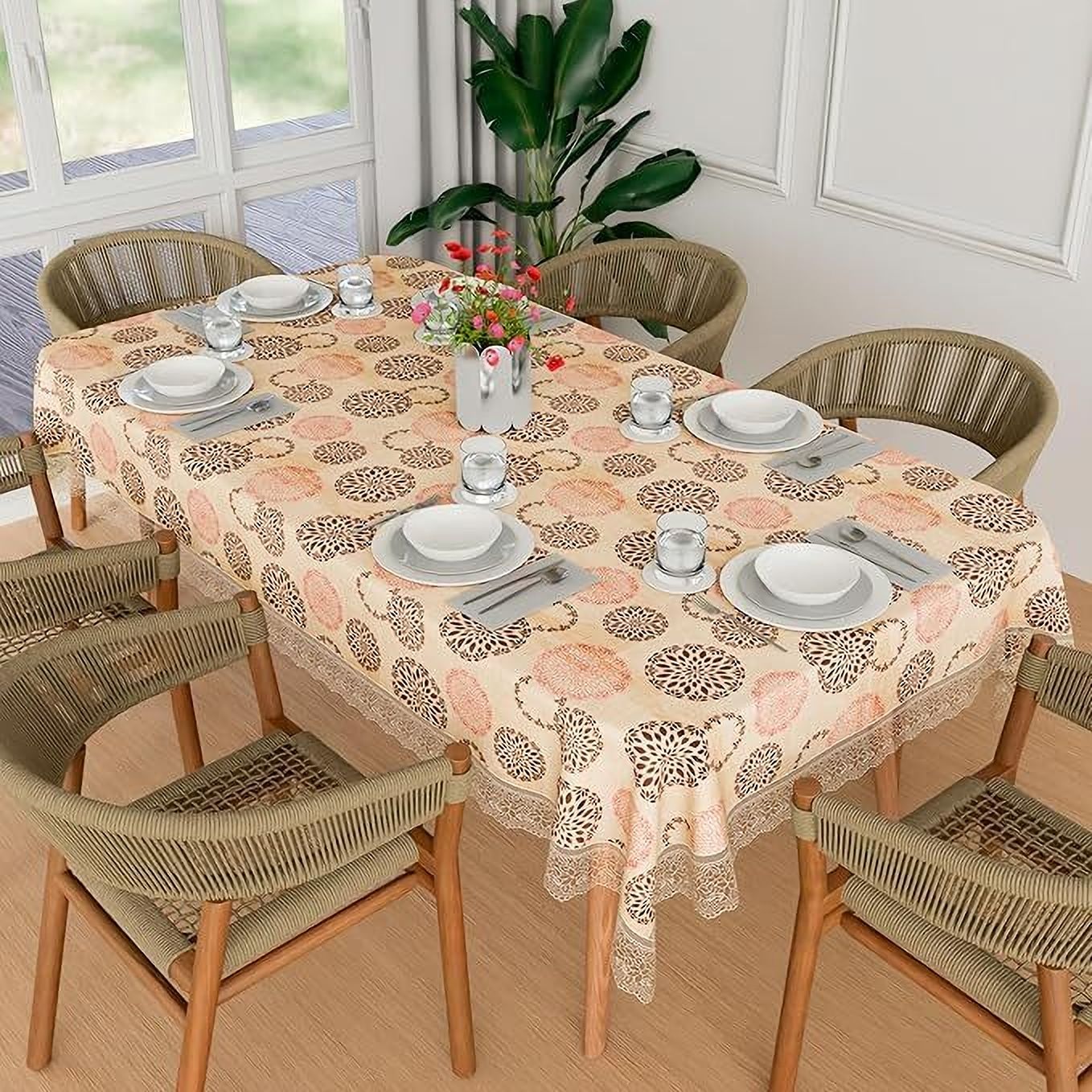 casa furnishing Polyester 6 Seater Floral Table Cover-picture-17