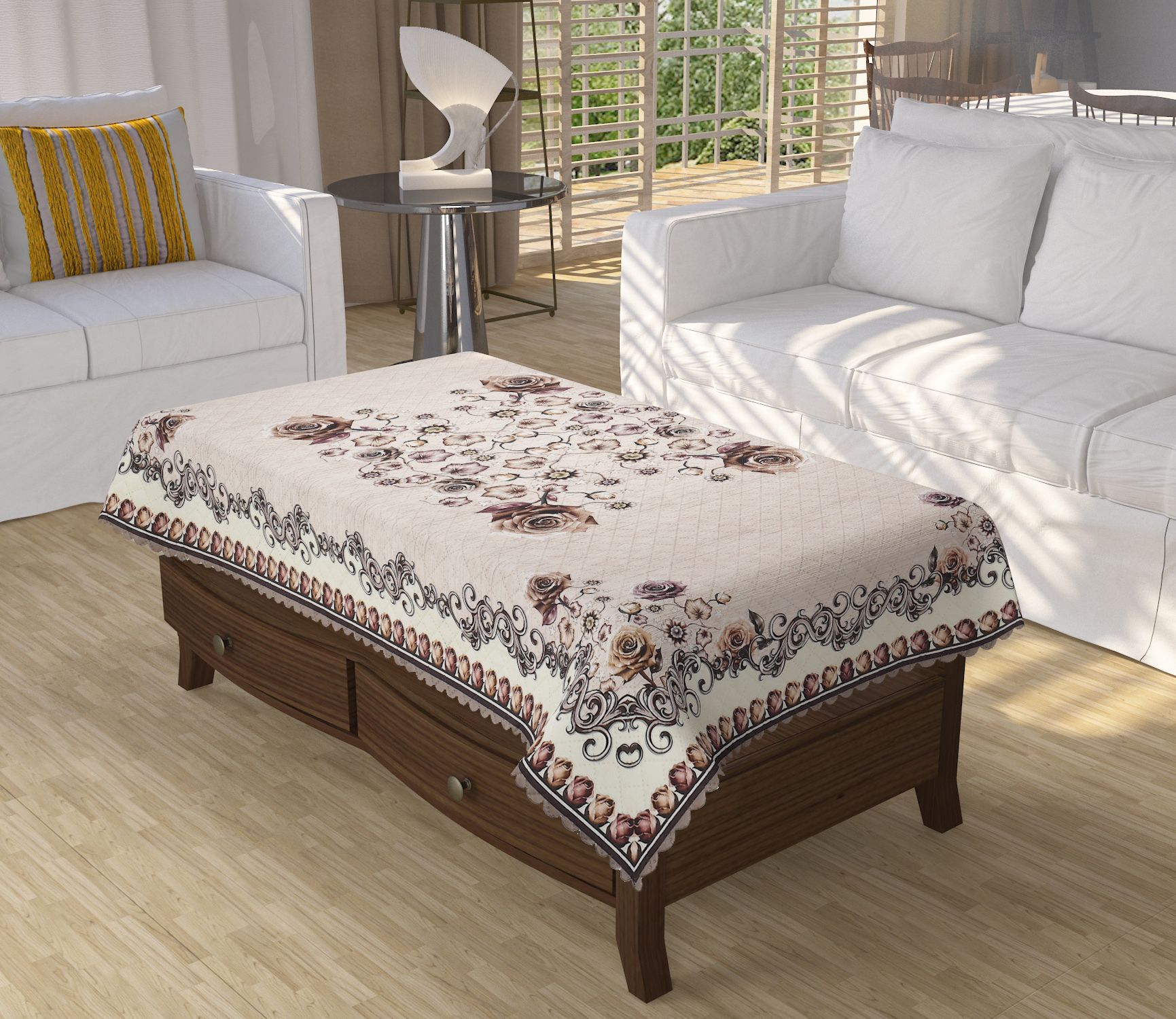 wisehome Velvet 4 Seater Printed Table Cover-picture-27