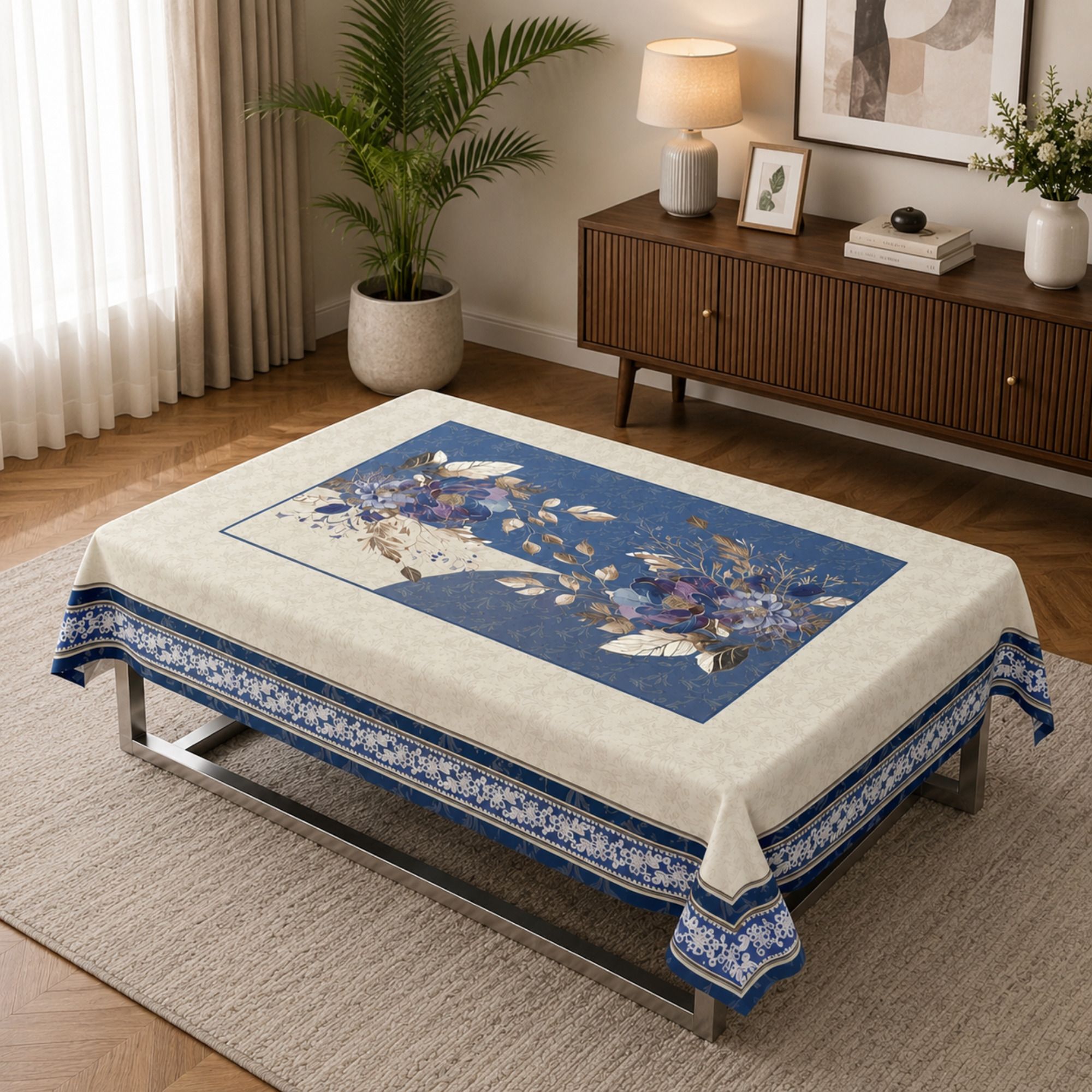 tarantaran Cotton, Velvet 4 Seater Floral, Printed, Self Design, Solid Table Cover-picture-0