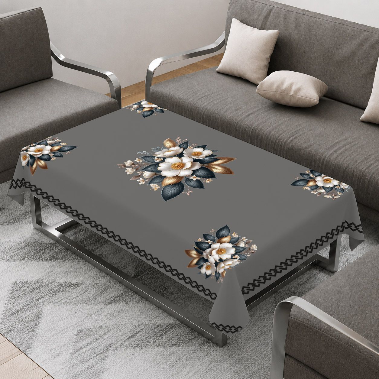 Velvet 4 Seater Printed Table Cover-image-10