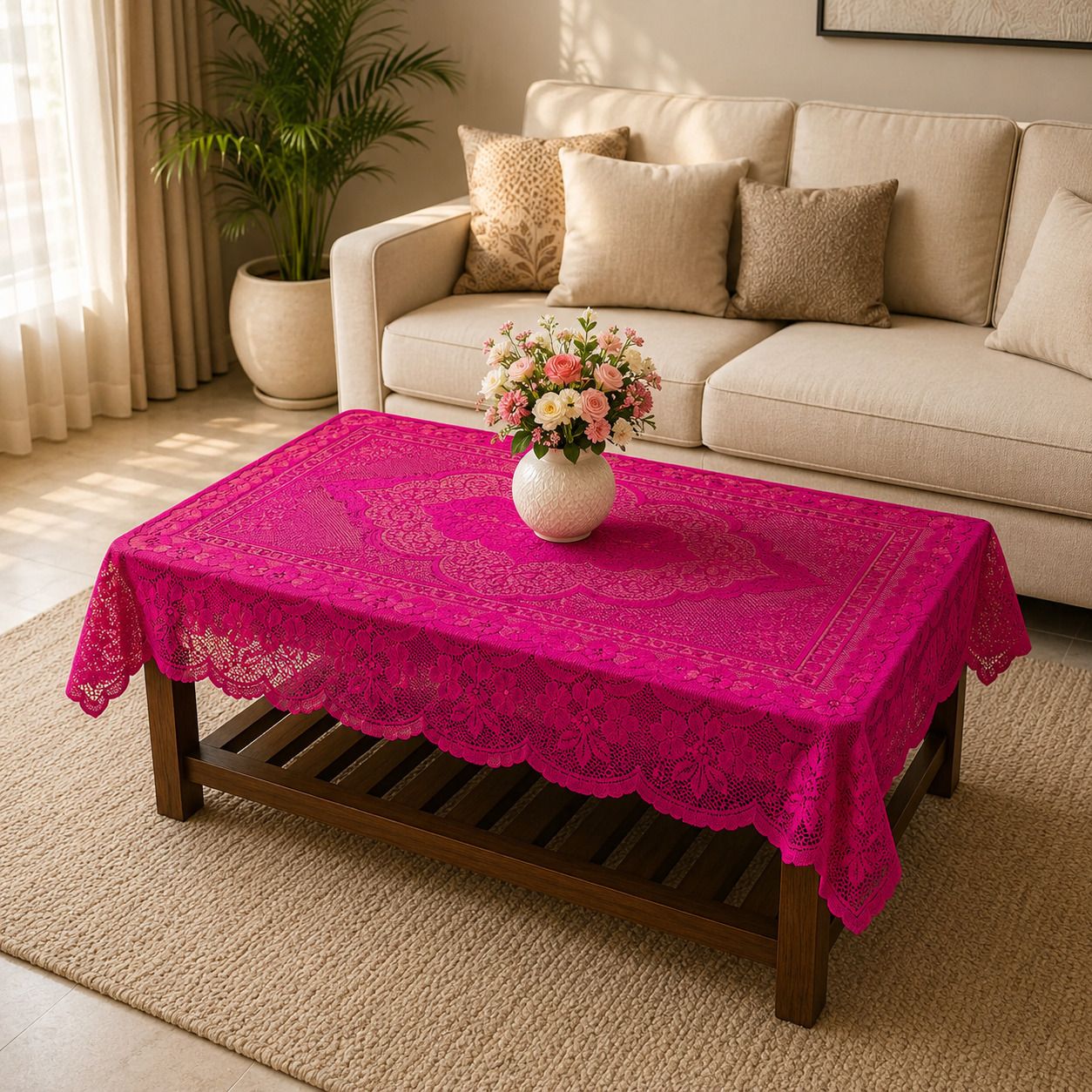 alokutir Cotton 4 Seater Self Design Table Cover-picture-36