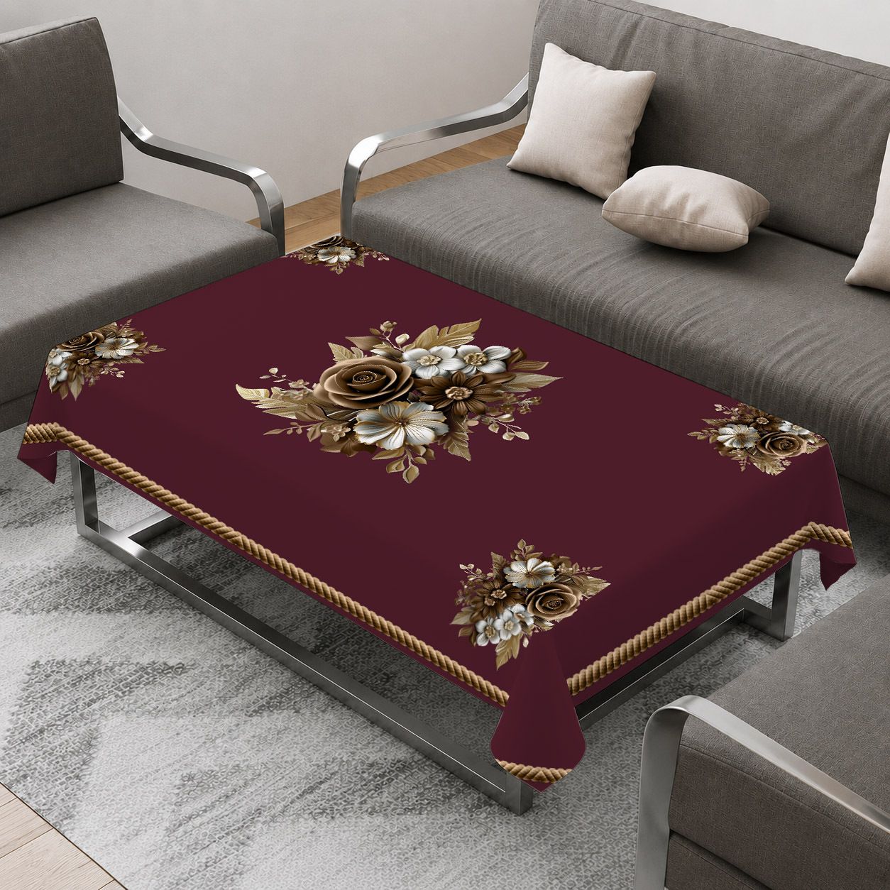ivaza Velvet 4 Seater Printed Table Cover-picture-12