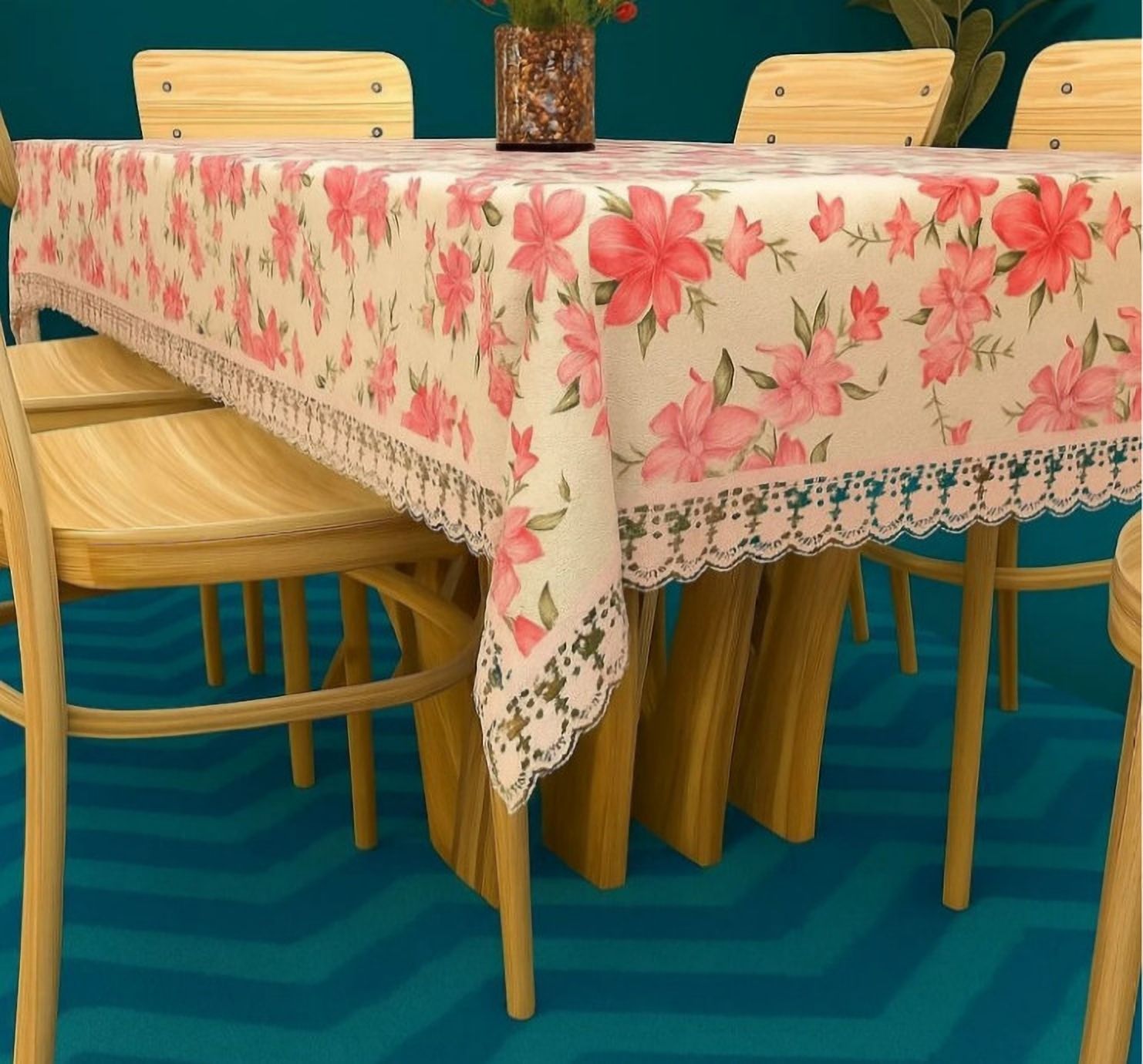 PVC, Plastic 6 Seater Printed, Self Design Table Cover-image-43