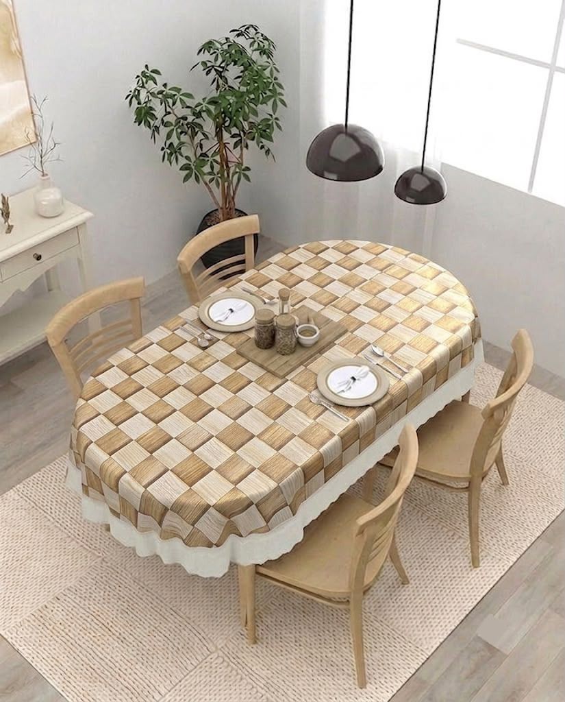 PVC, Plastic 6 Seater Checkered, Printed Table Cover-image-44