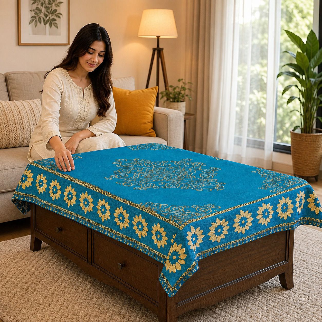 furnishing hut Polyester 4 Seater Floral Table Cover-picture-20