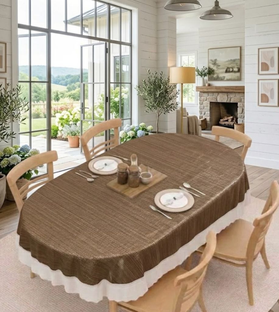 Plastic, Satin 6 Seater Solid, Self Design Table Cover-image-31
