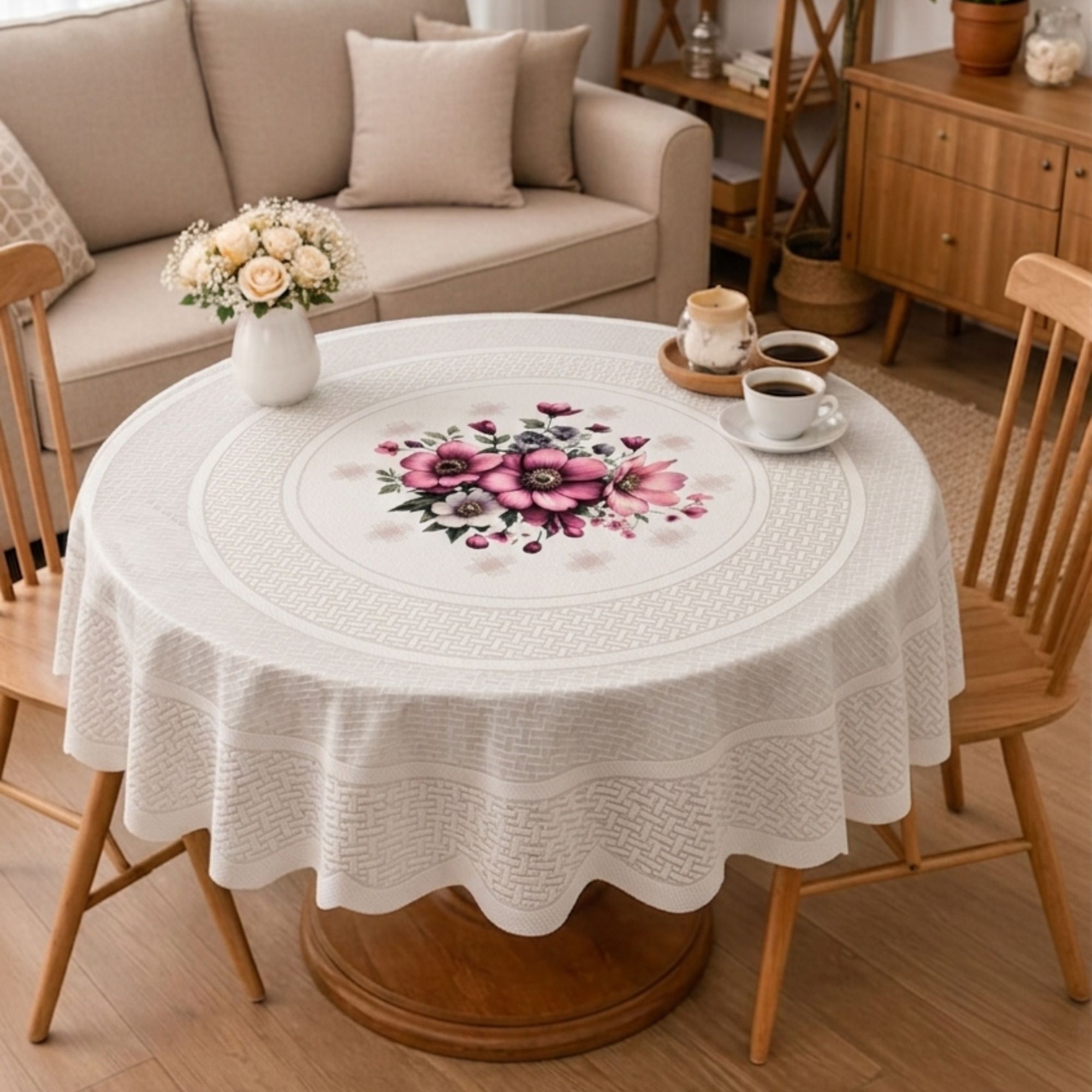kvc Cotton, Polyester, Silk 2 Seater Floral, Fleur-de-lis, Self Design Table Cover-picture-20