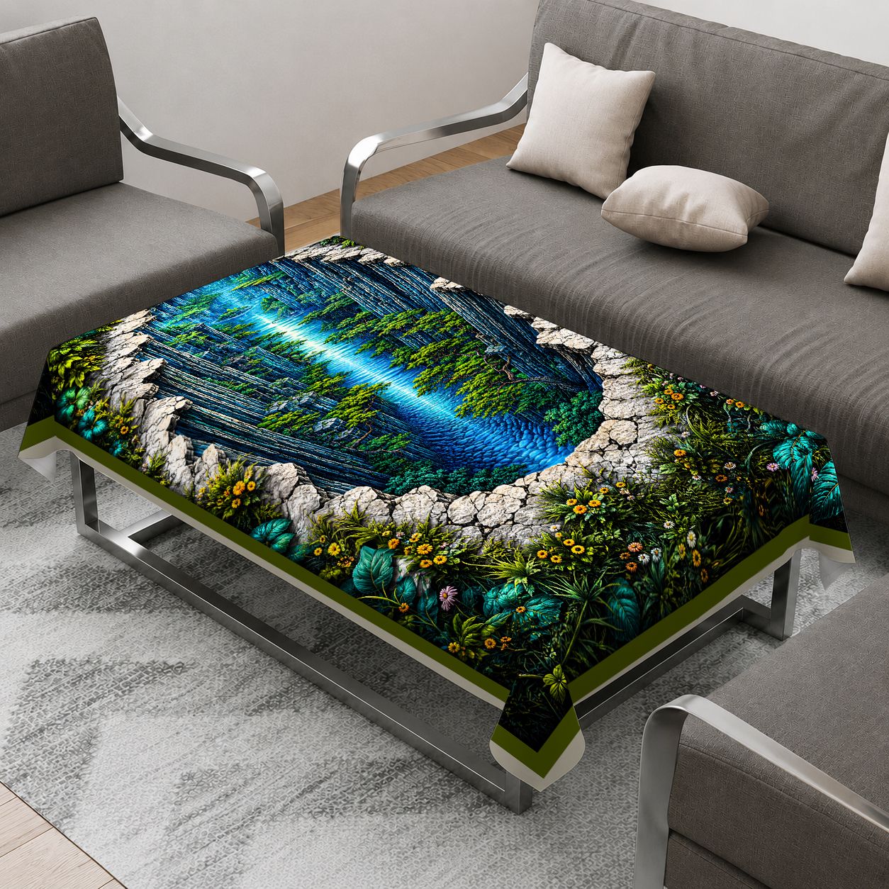 Velvet 4 Seater Printed Table Cover-image-40