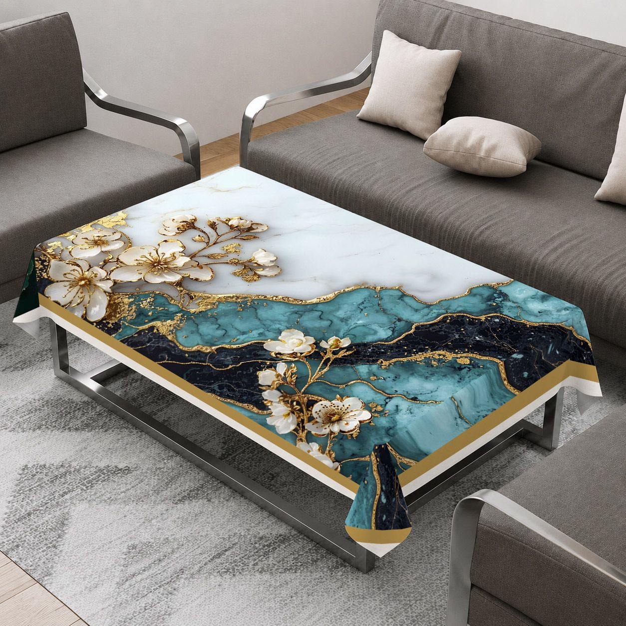 Velvet 4 Seater Printed Table Cover-image-9