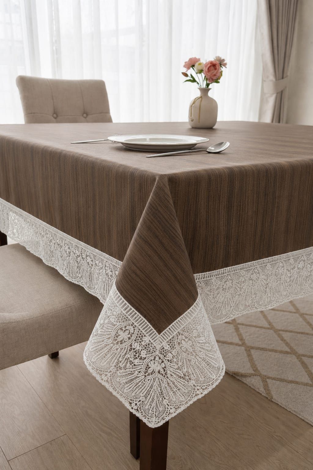 PVC, Plastic 2 Seater Solid, Self Design Table Cover-image-31