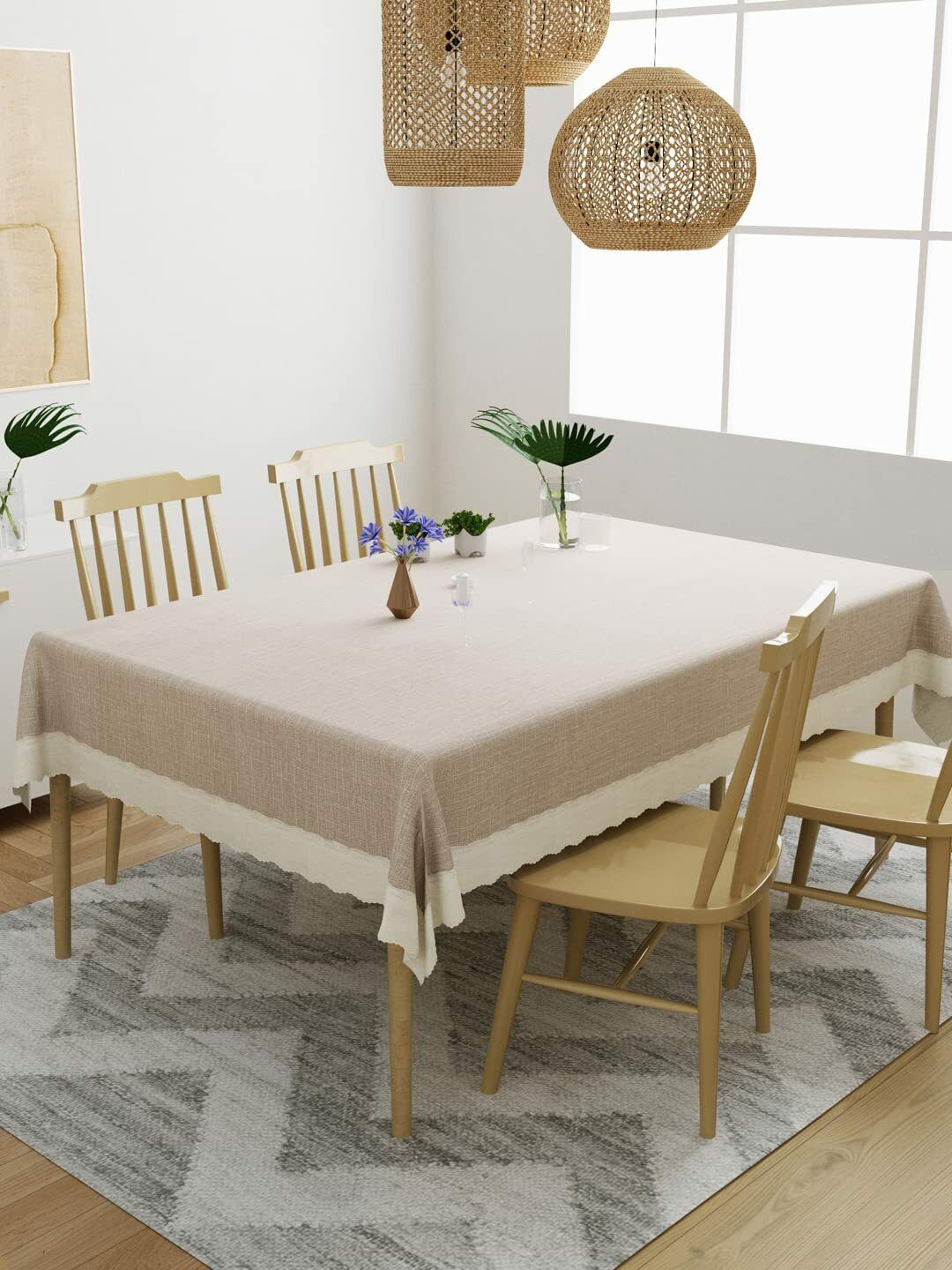 casanest Polyester 6 Seater Self Design Table Cover-picture-14