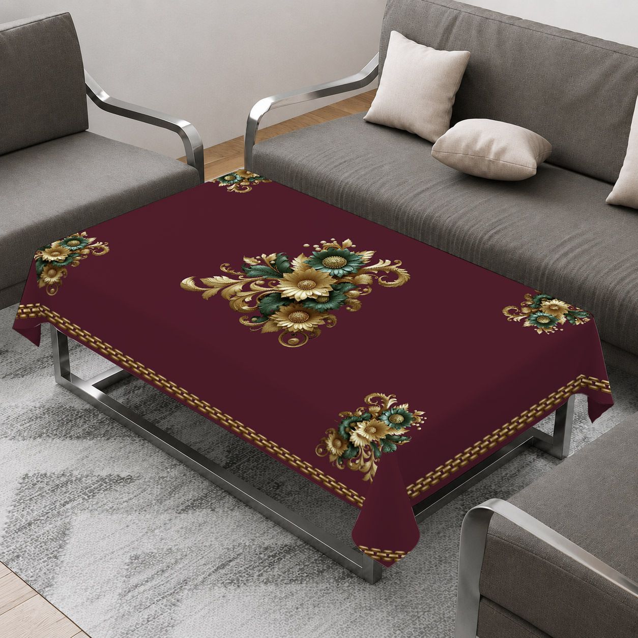 ivaza Velvet 4 Seater Printed Table Cover-picture-21