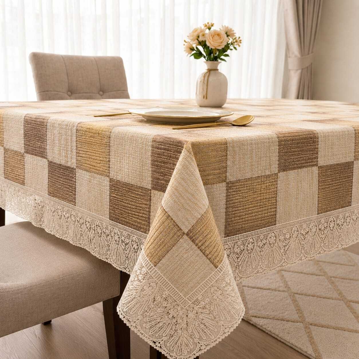 univara Plastic, Satin 6 Seater Damask, Checkered Table Cover-picture-34