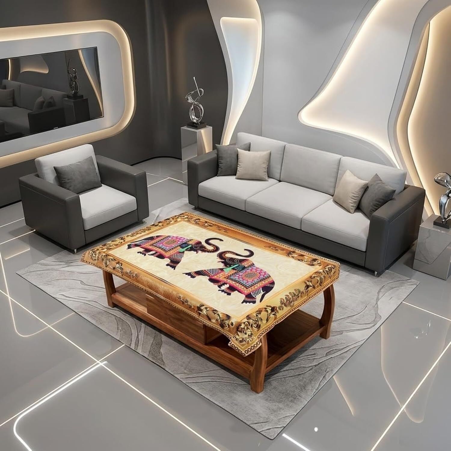 Velvet 4 Seater Printed Table Cover-image-16
