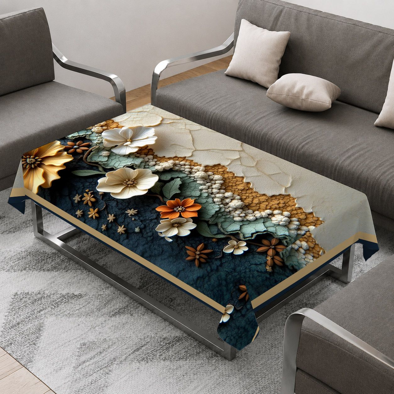 Velvet 4 Seater Printed Table Cover-image-45