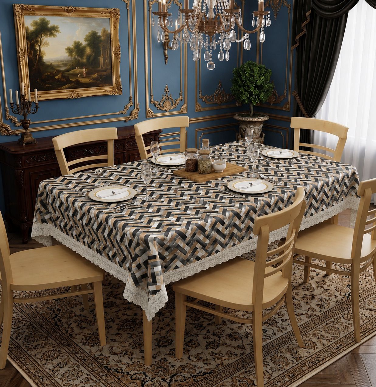 PVC 6 Seater Abstract Table Cover-image-40
