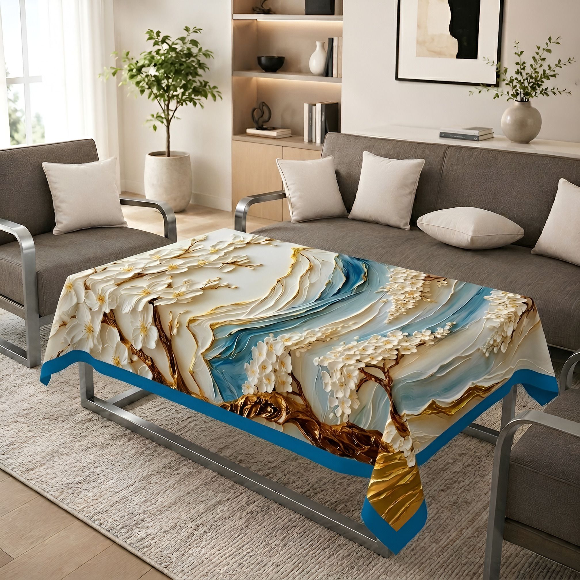 Velvet 4 Seater Printed Table Cover-image-41
