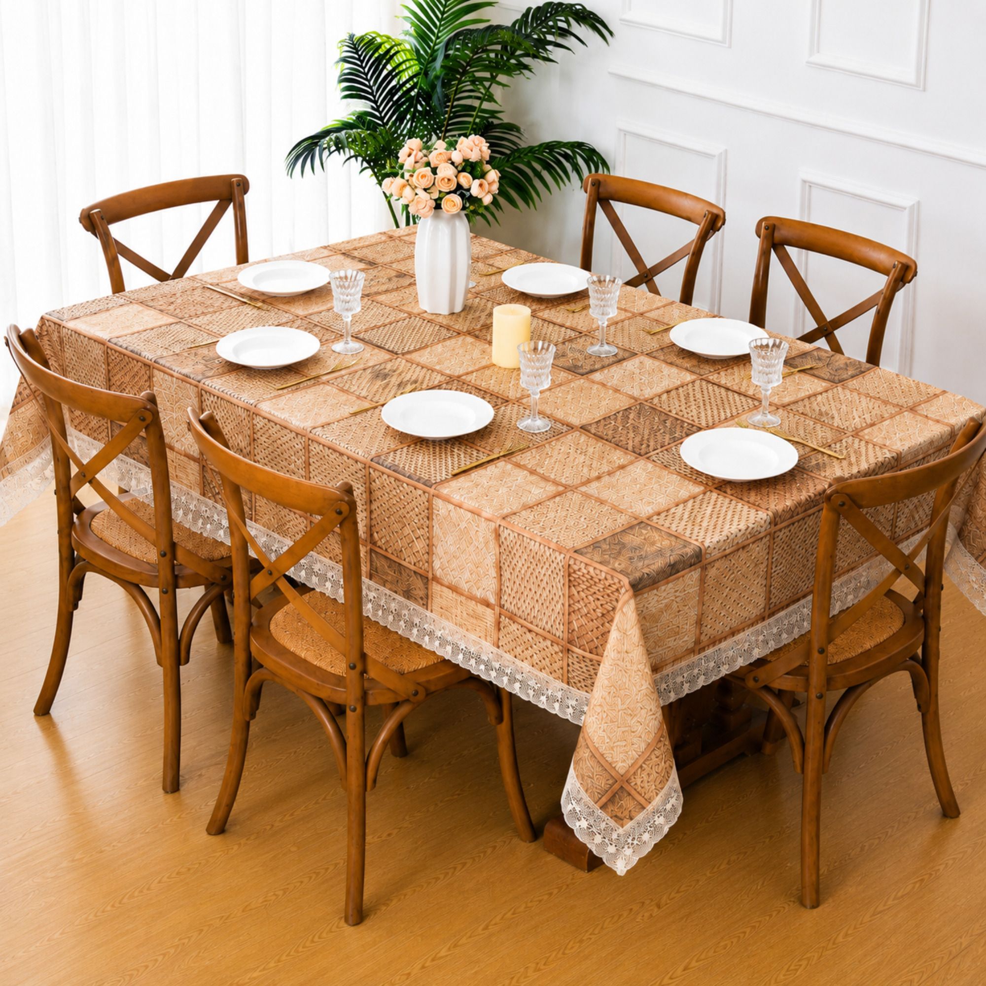 PVC 6 Seater Self Design Table Cover-image-29