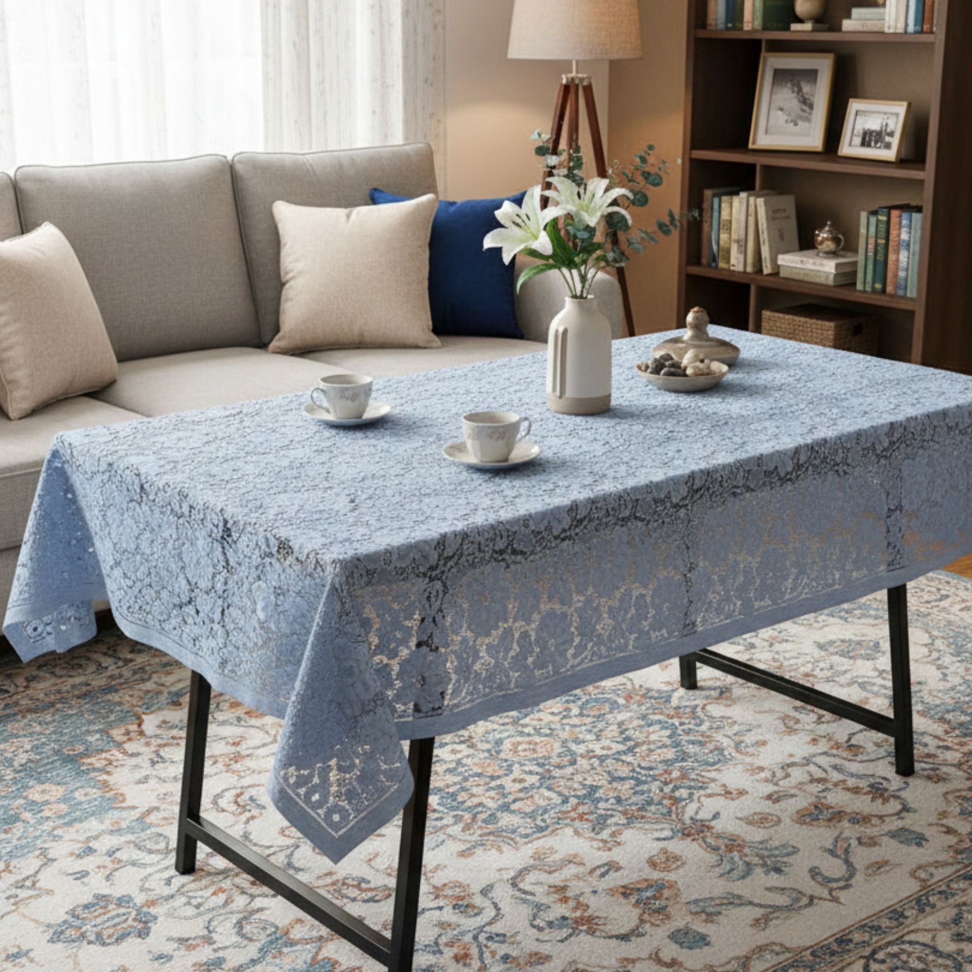 kvc Cotton, Polyester 4 Seater Floral, Self Design Table Cover-picture-20